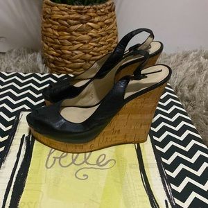 ♥️ Slingback Nine West Black Leather Wedges